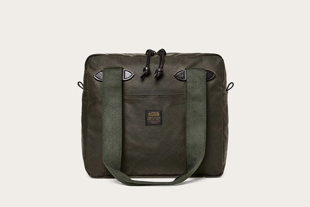 Filson - Tin Cloth Tote Bag with Zipper 拉鍊鍍蠟布袋 - Otter Green（包 免費刻字迷彩行李牌）